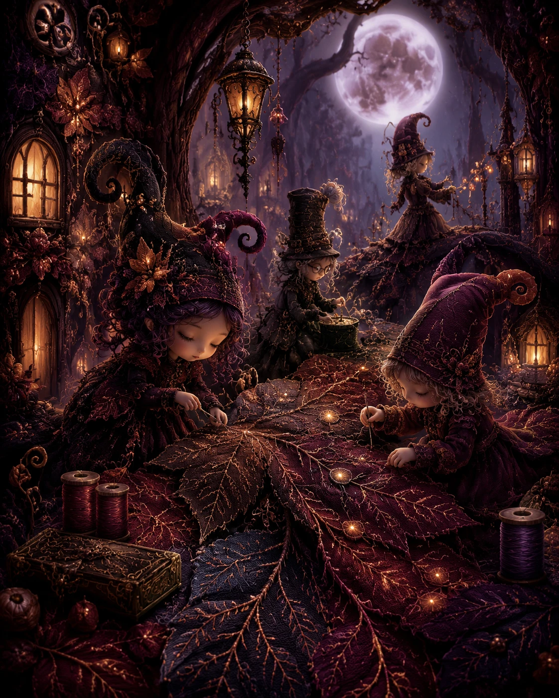 Tiny woodland artisans mending an enchanted forest with light