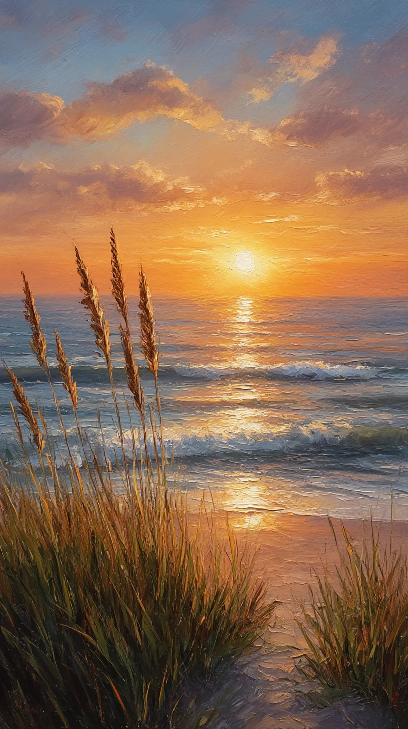 Pôr do sol dourado na costa sobre mar calmo e praia de areia