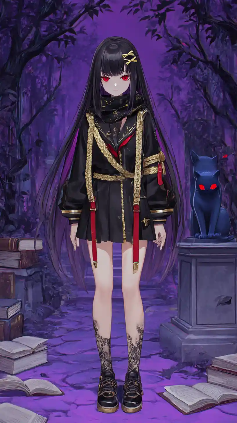 Anime girl with dark hair and sinister smile in rope jacket
