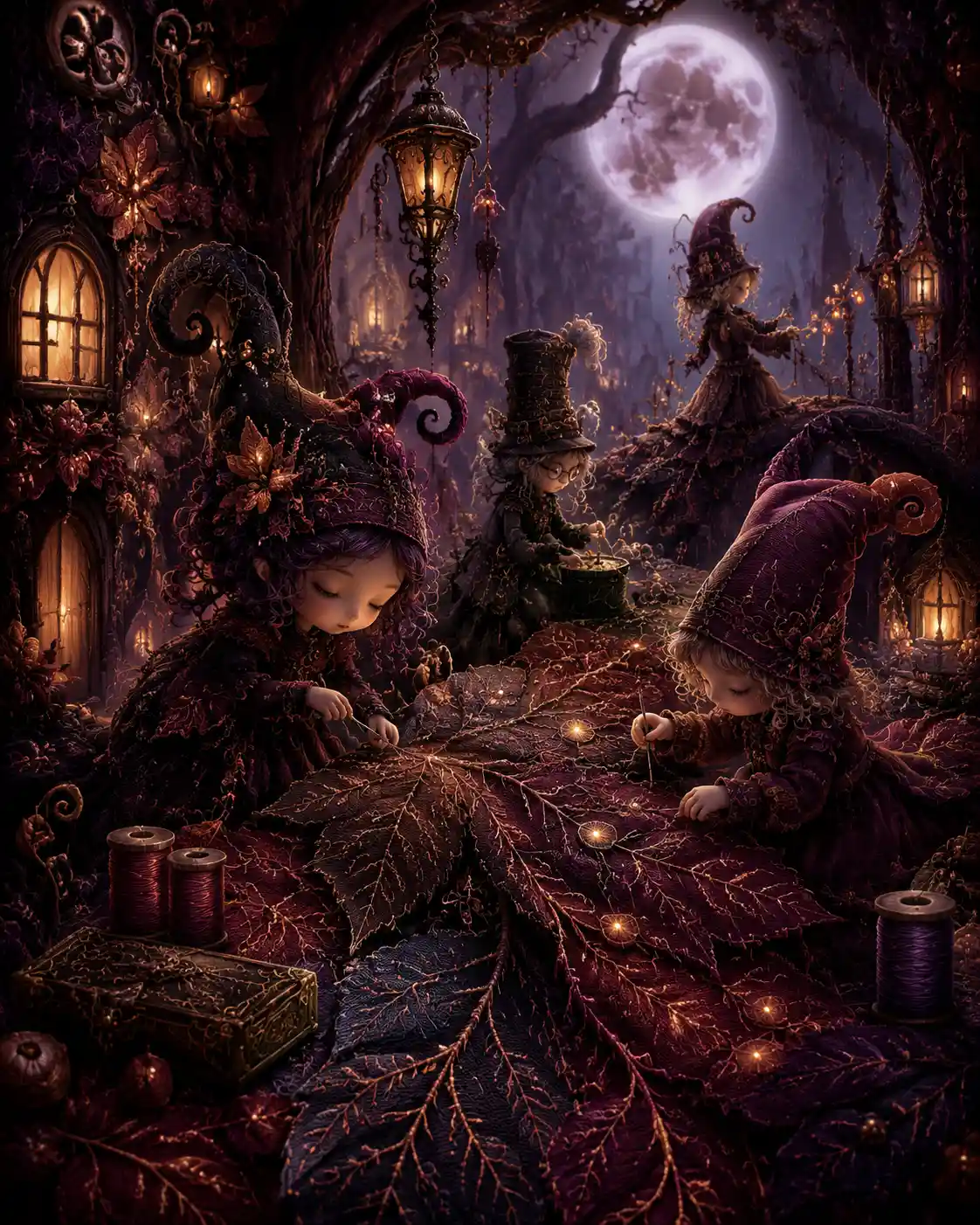 Tiny woodland artisans mending an enchanted forest with light