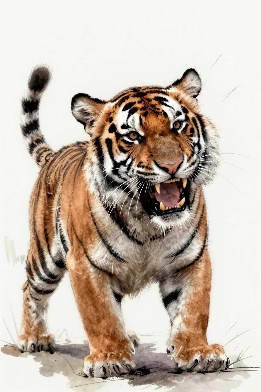 Croquis dynamique d’un bébé tigre secouant la tête