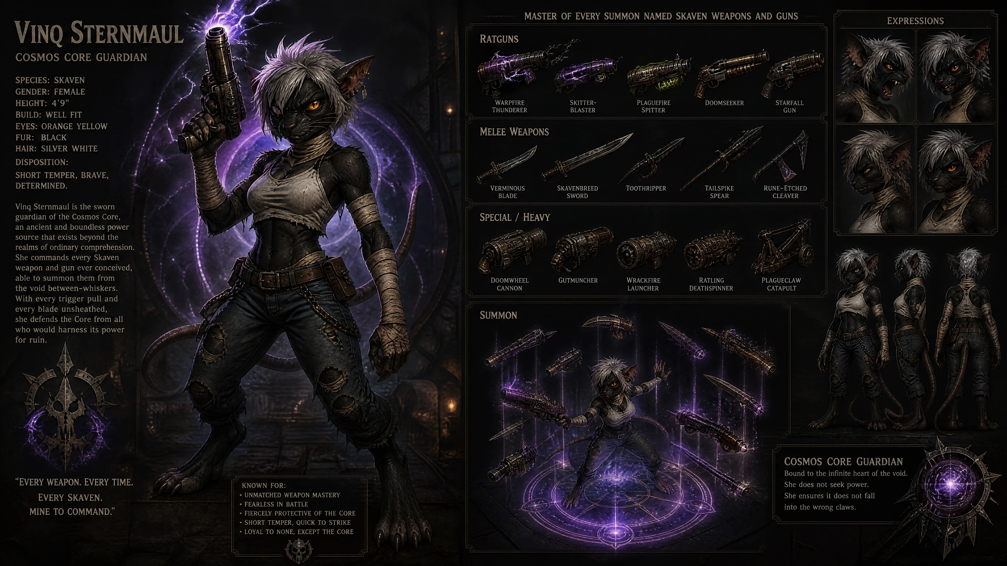Entschlossene weibliche Skaven-Kriegerin mit kosmischer Wächteraura