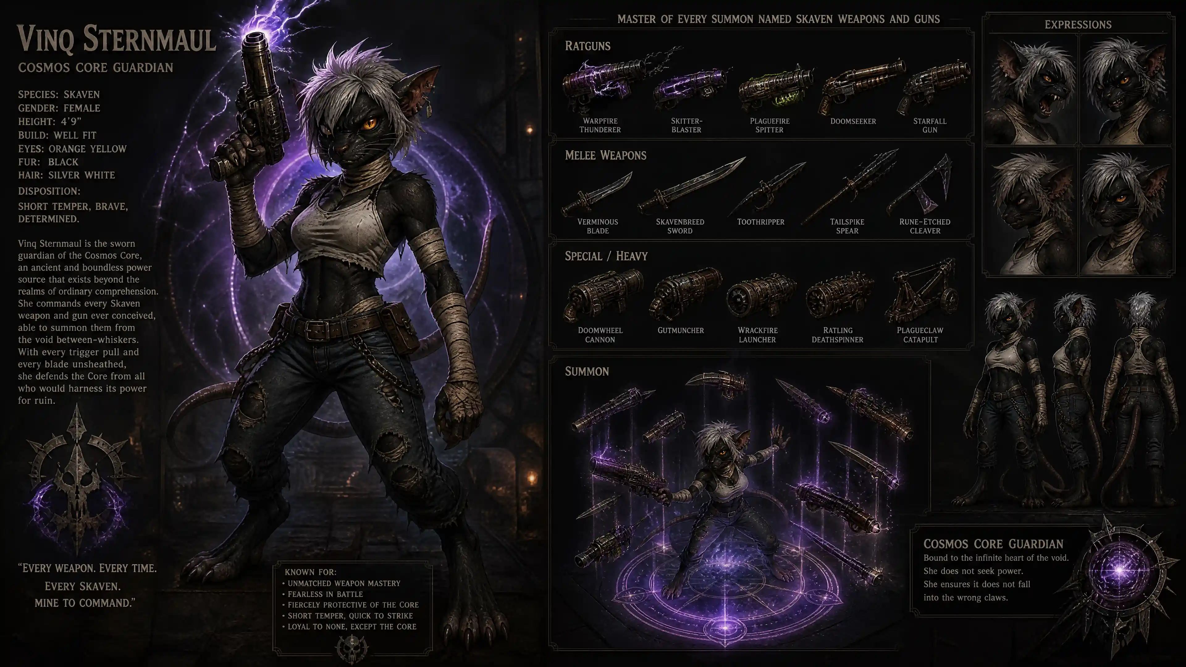 Entschlossene weibliche Skaven-Kriegerin mit kosmischer Wächteraura
