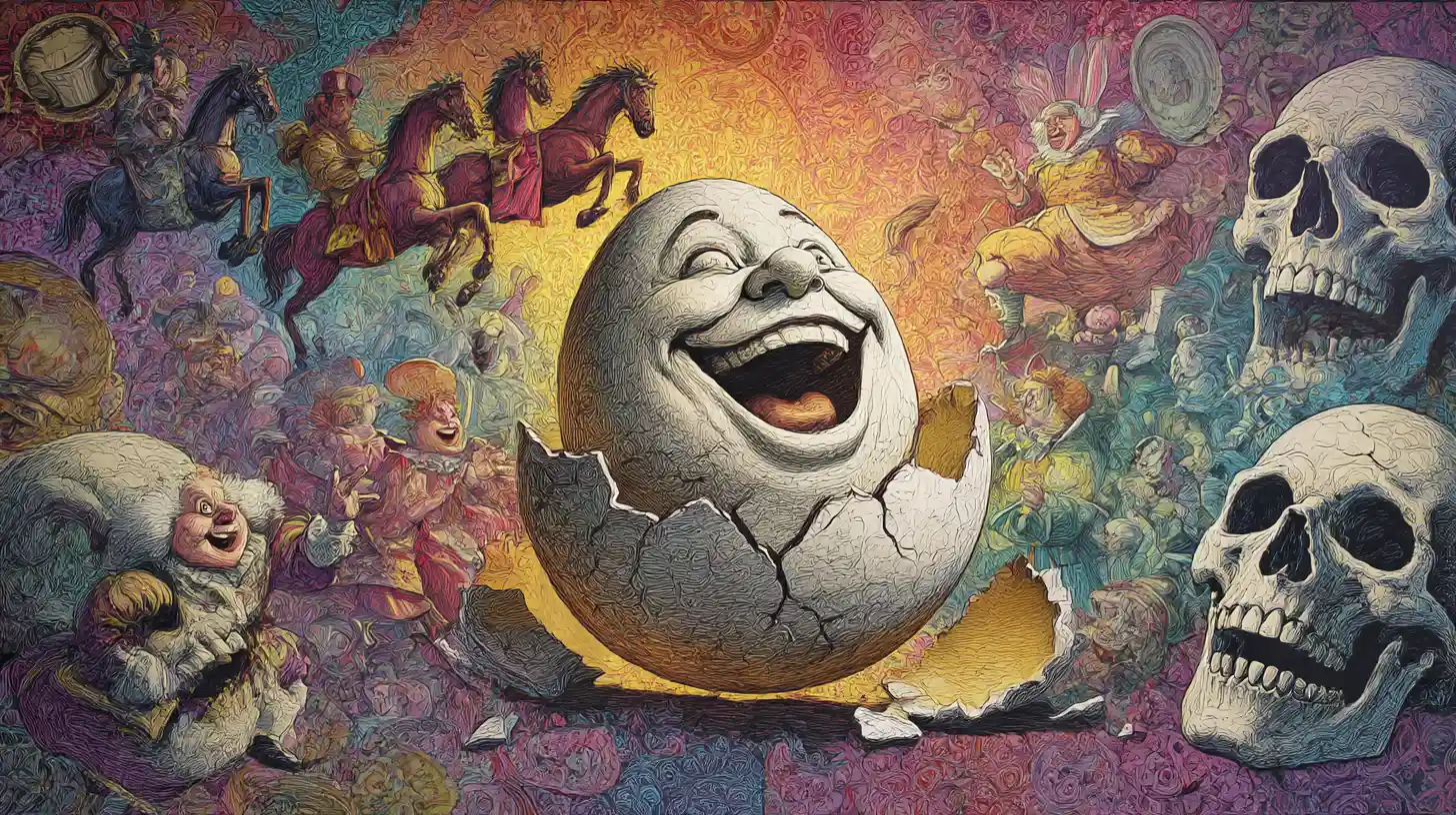 Humpty Dumpty surreale in frantumi in una fiaba oscura