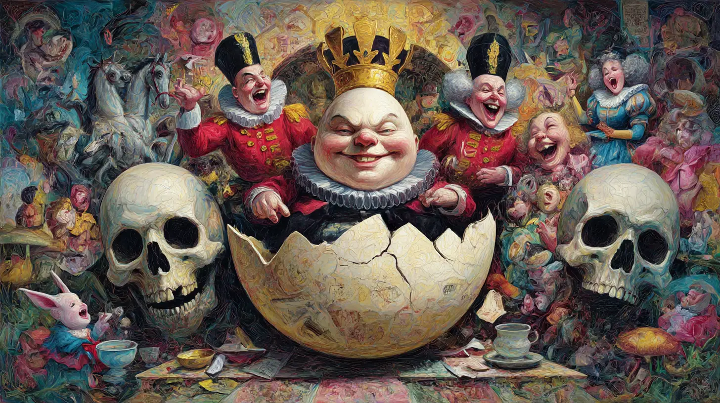 Surreal Humpty Dumpty Fall Surrounded By Mocking Figures
