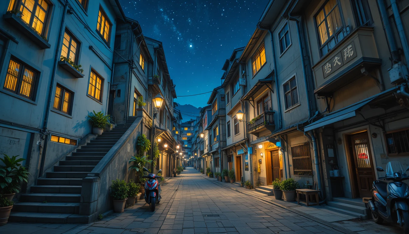 星空下石階蜿蜒的寧靜台北巷弄