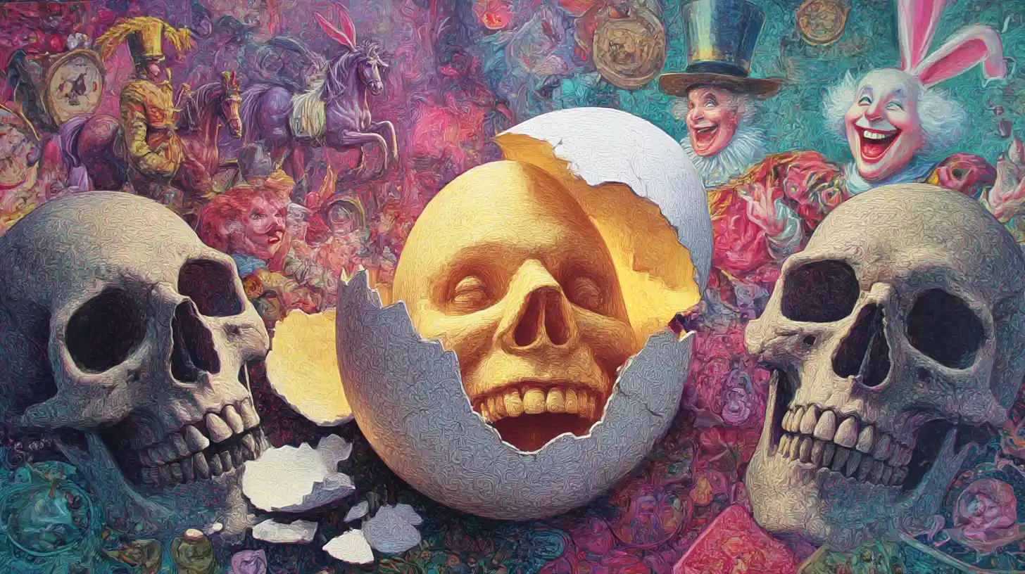 Humpty Dumpty surreale in frantumi tra spettatori che ridono