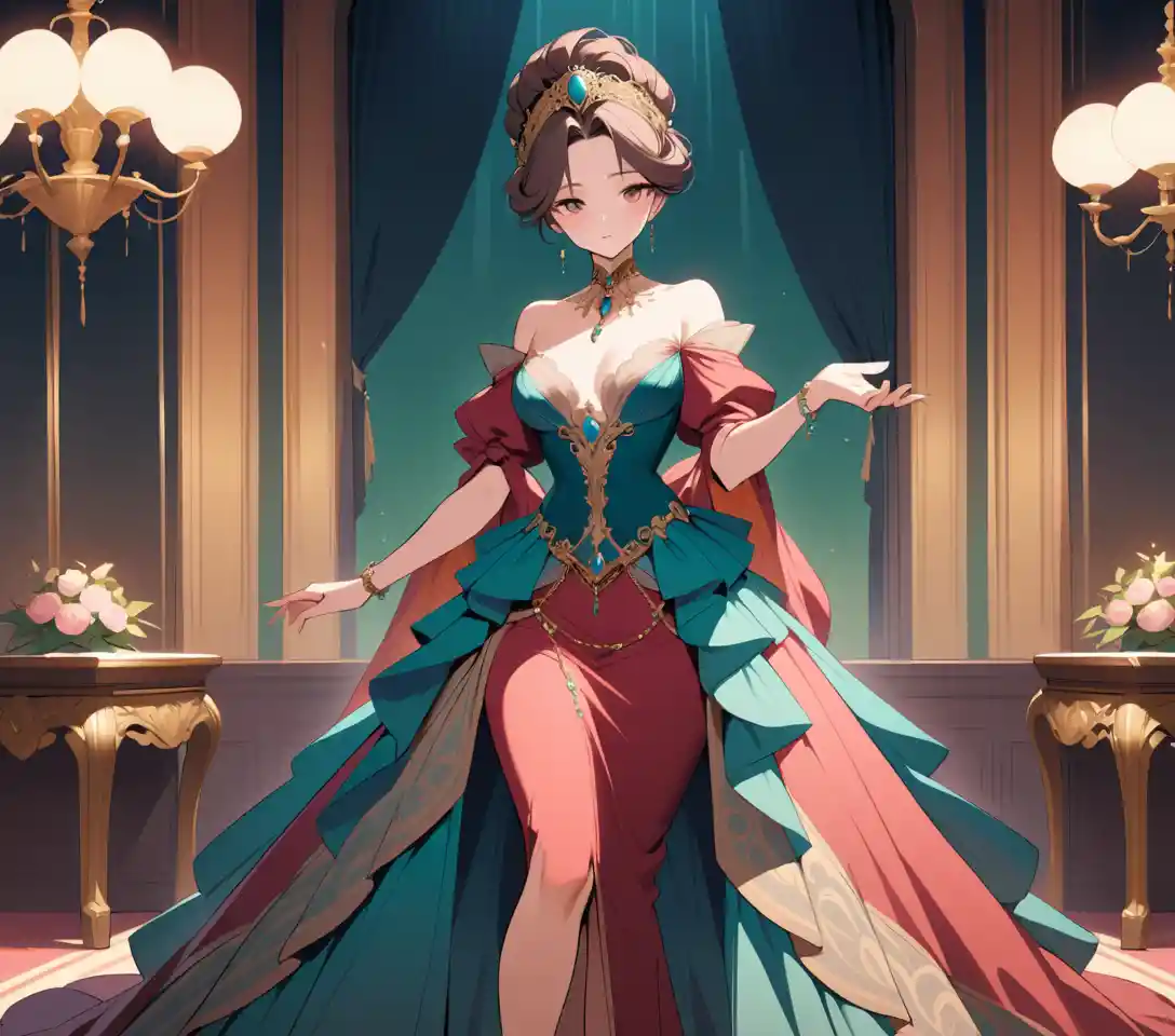 Seductive vintage woman in an opulent guinguette style gown