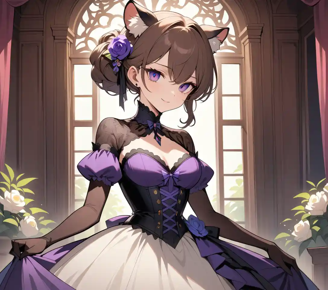 Femme fatale victorienne en robe de dentelle dans une grande salle de bal