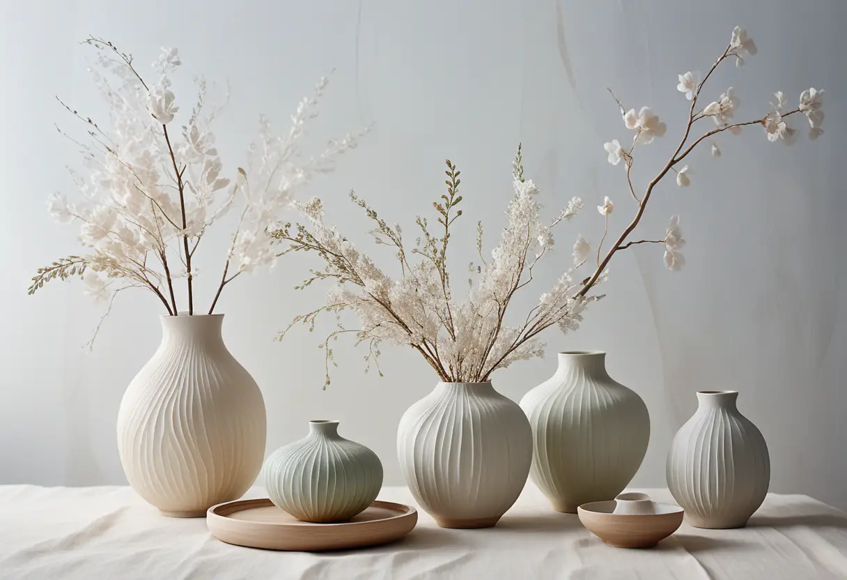 Serene Japandi interior with ceramics and natural branches