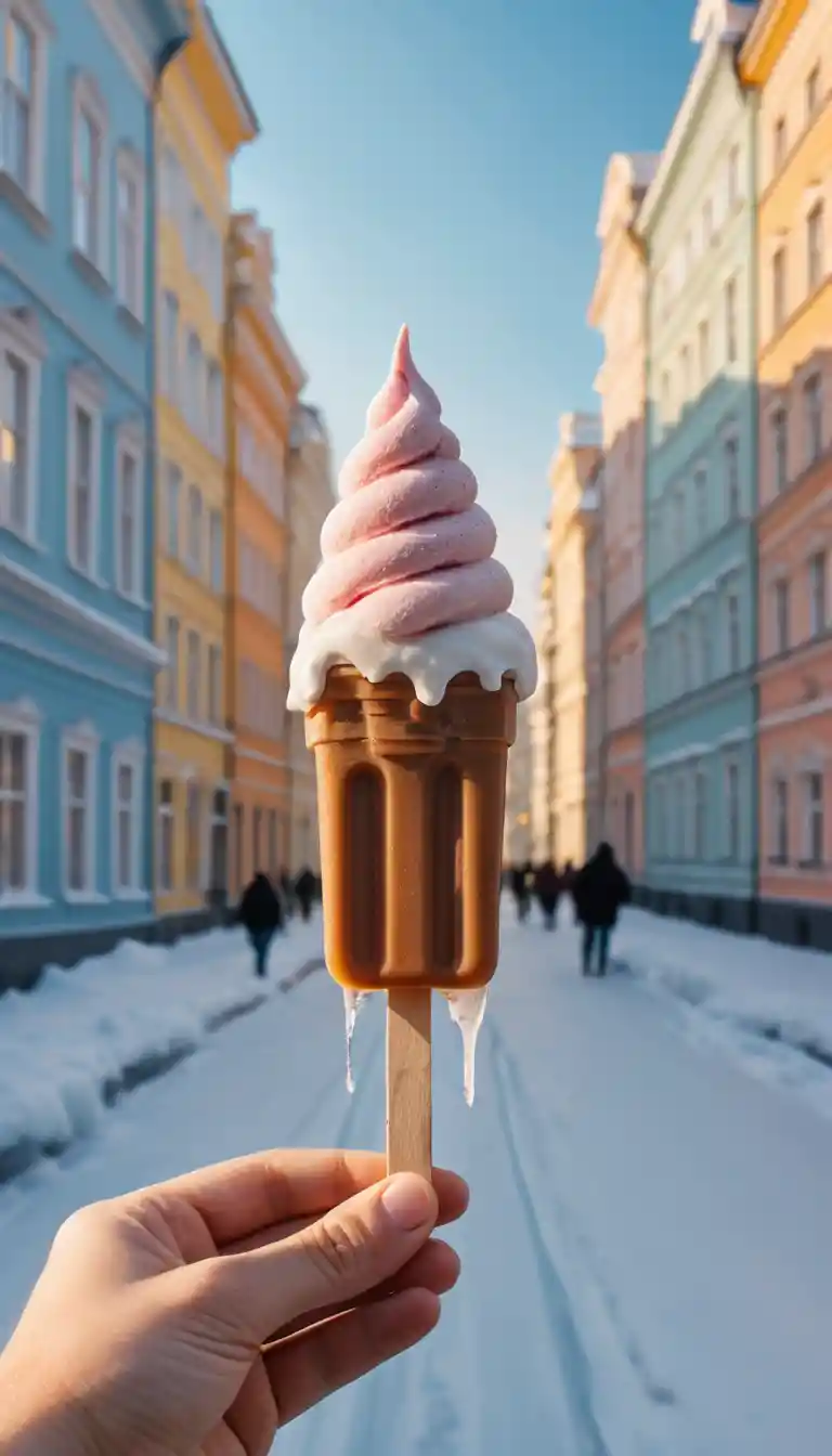 Paisaje urbano de San Petersburgo congelado dentro de una paleta de hielo cristalina