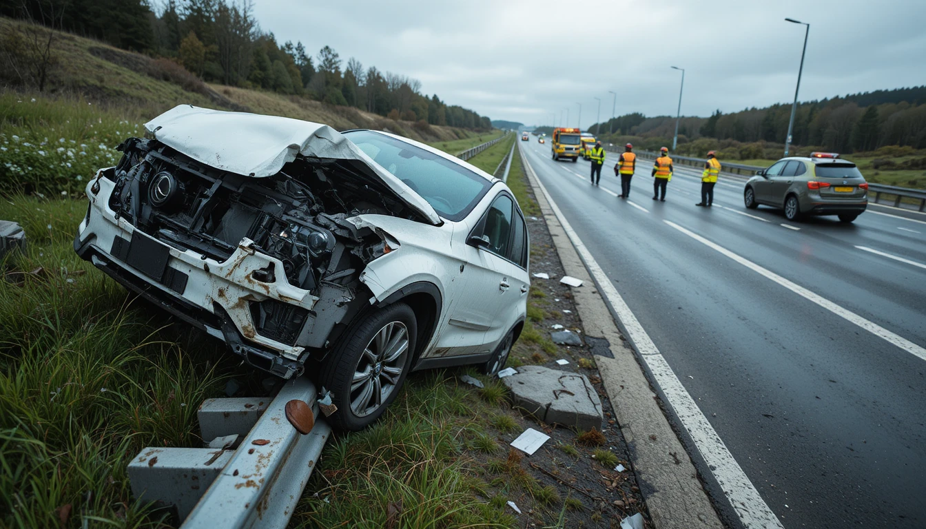 Unfallstelle einer Luxus-SUV-Autobahn aus der Vogelperspektive