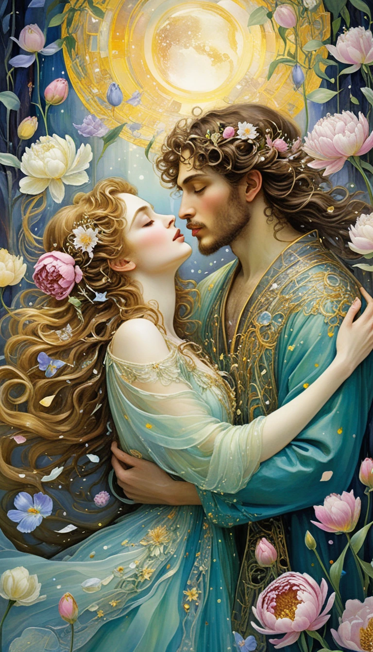 Romantische Fantasy-Blumen im reinen, selig leuchtenden Licht