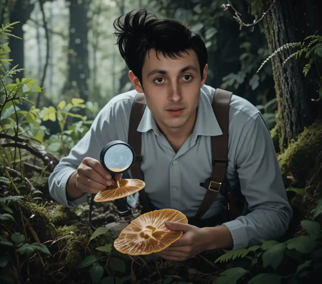 Botánico estudiando hongos raros en un bosque ancestral