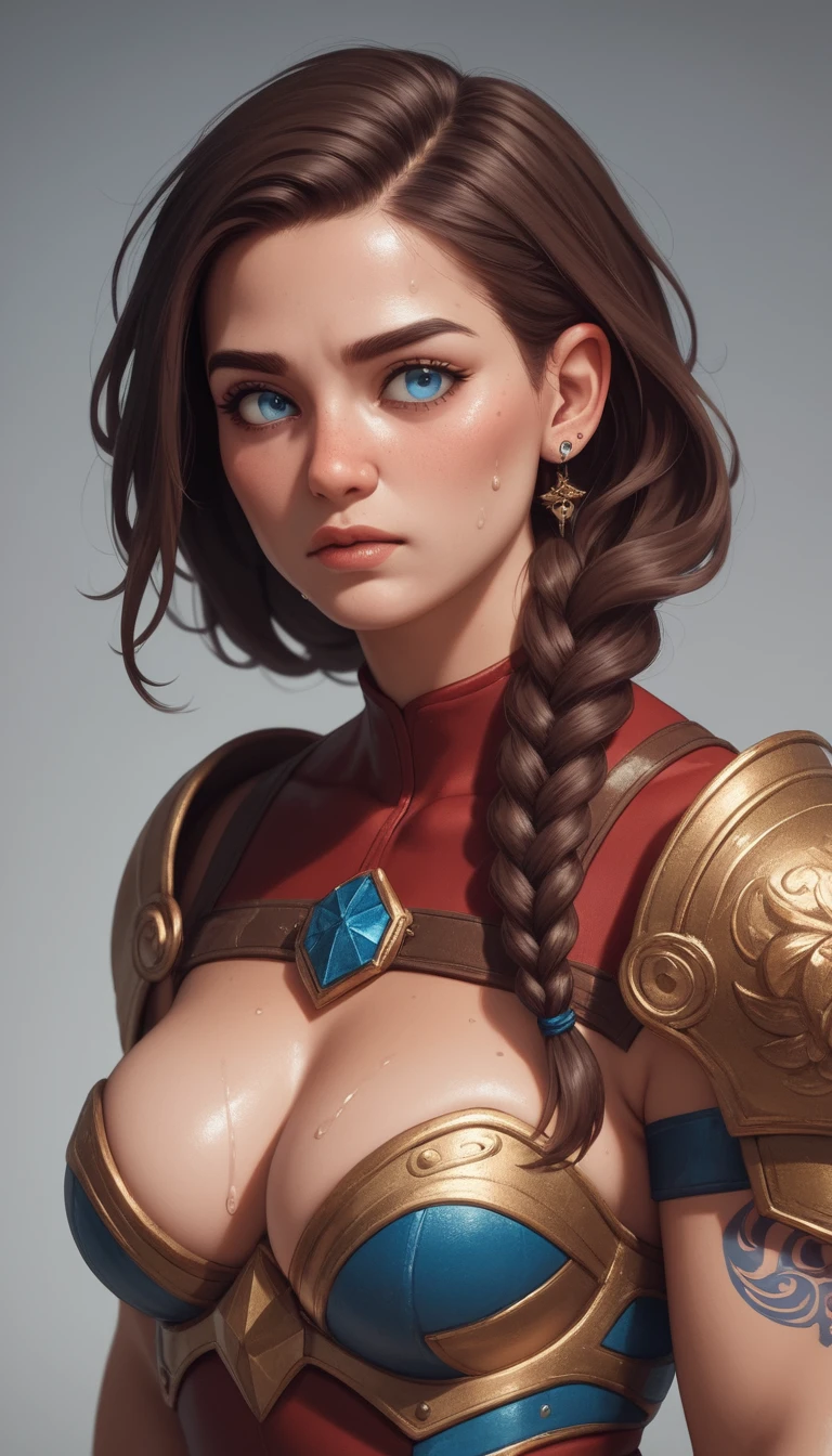 Heroína de anime sedutora com olhos azuis e trança castanha