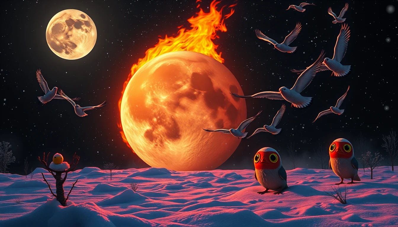 Creatura di fuoco surreale che urla alla luna tormentata