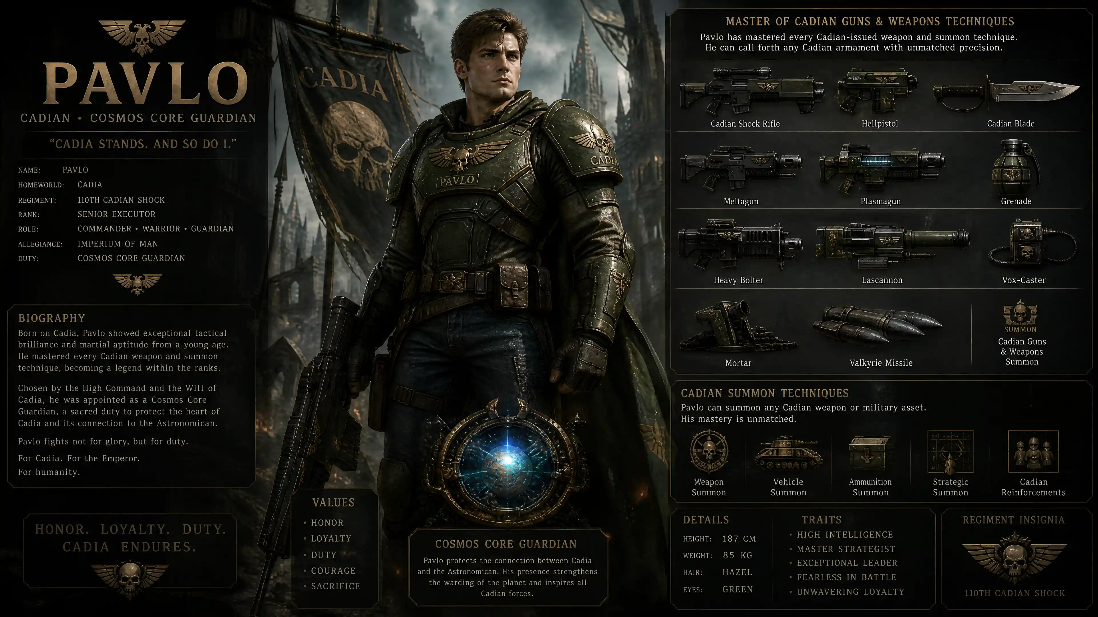 Cosmic guardian warrior in cadian armor and casual jeans