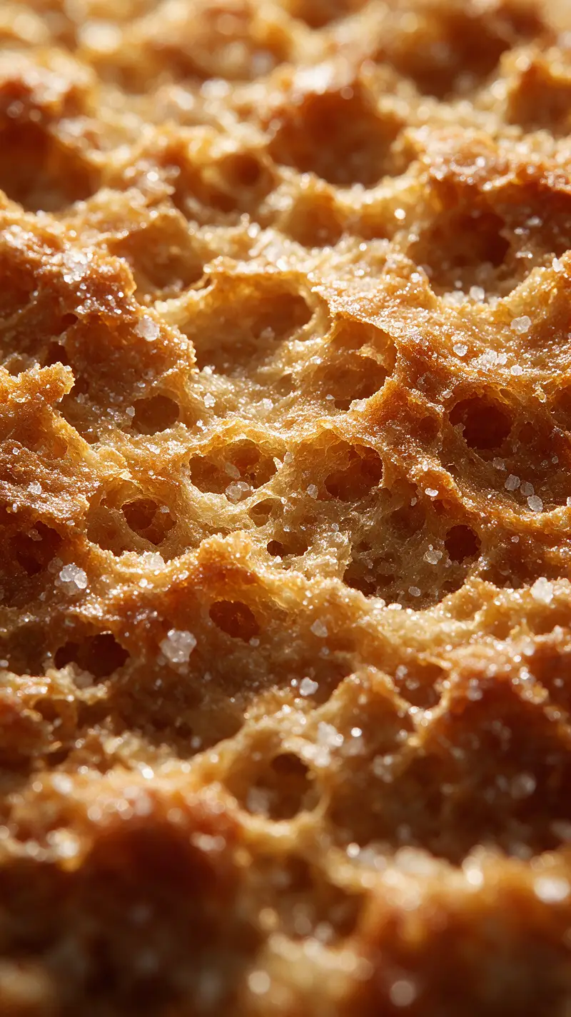 Macro close up of golden crunchy snack surface texture