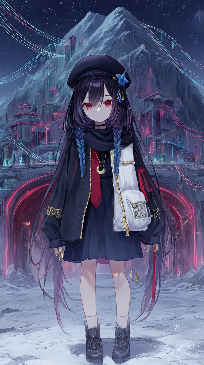 Fille d’anime à l’aura sombre en veste nouée avec des cordes élaborées