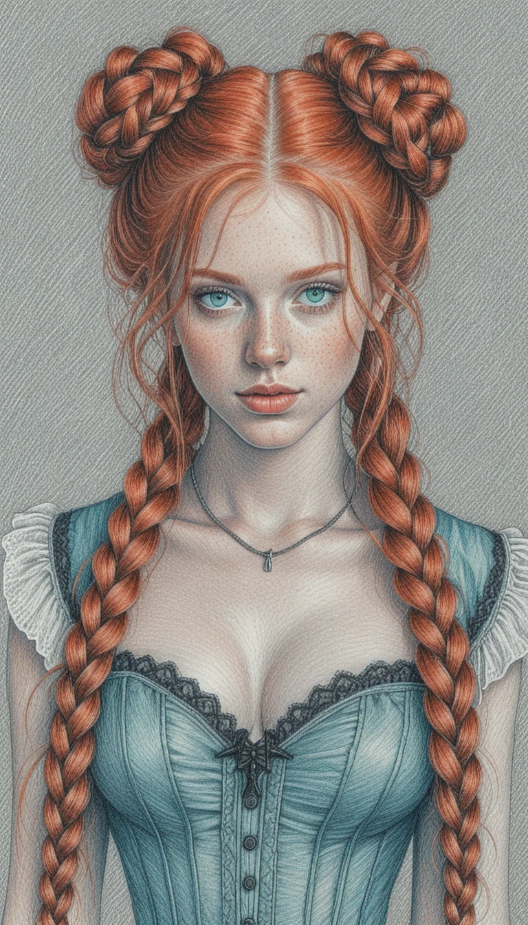 Retrato de garota ruiva em desenho detalhado a lápis de cor