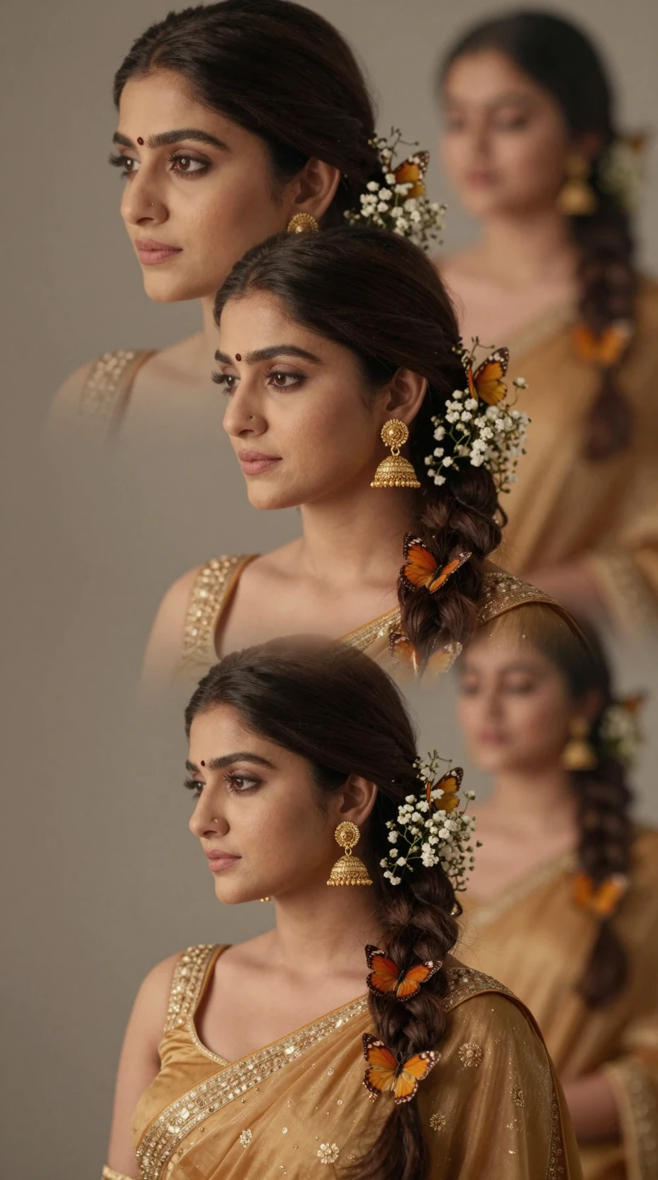 Indian fashion portrait collage of a woman in saree