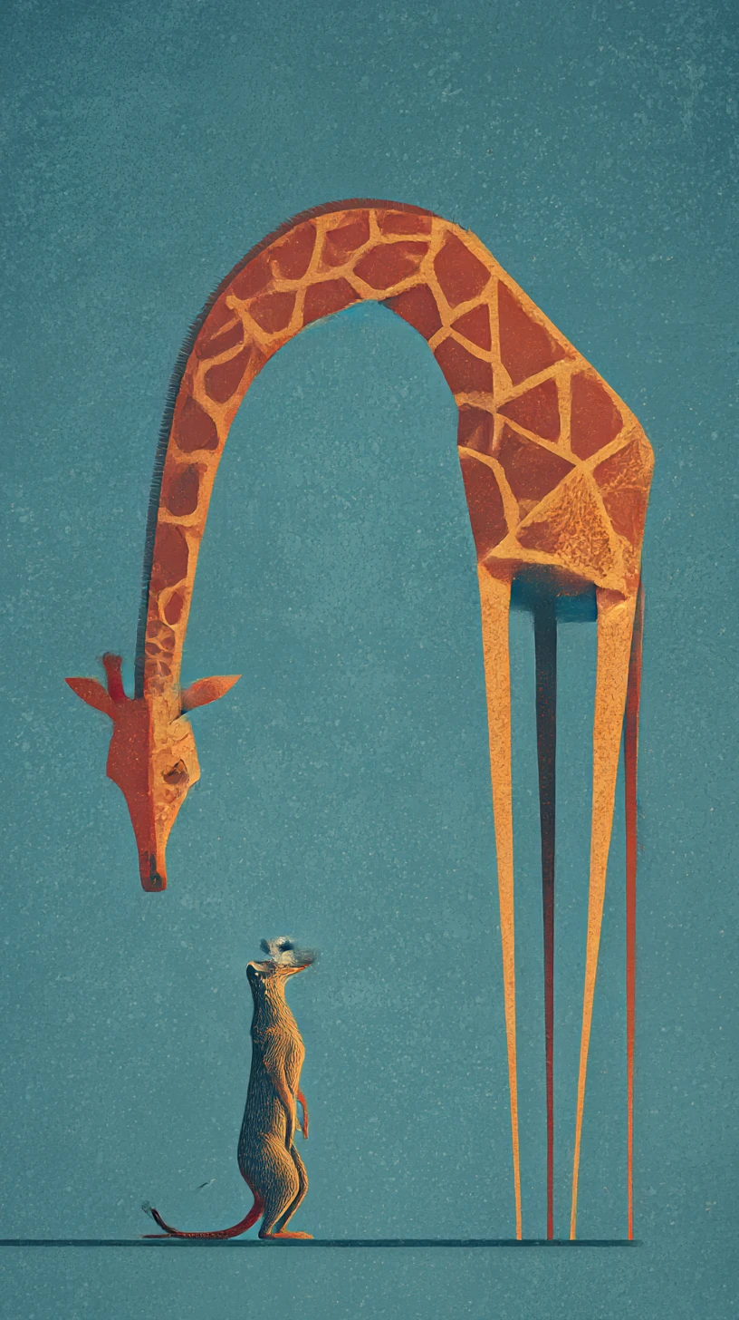 Girafa surreal minimalista encontra suricato em tons vintage