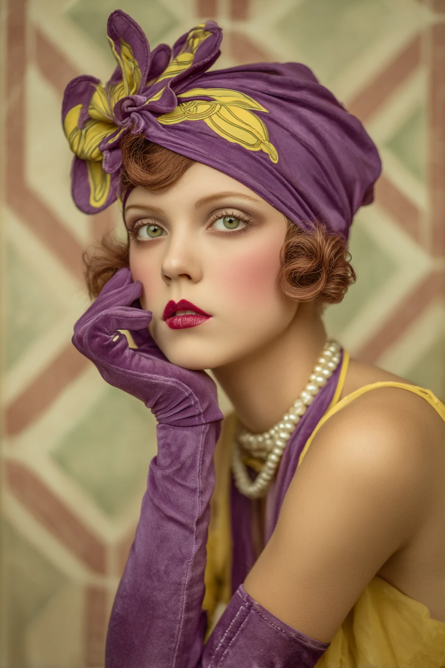 Art-déco-Porträt einer glamourösen, nachdenklichen Flapper-Frau