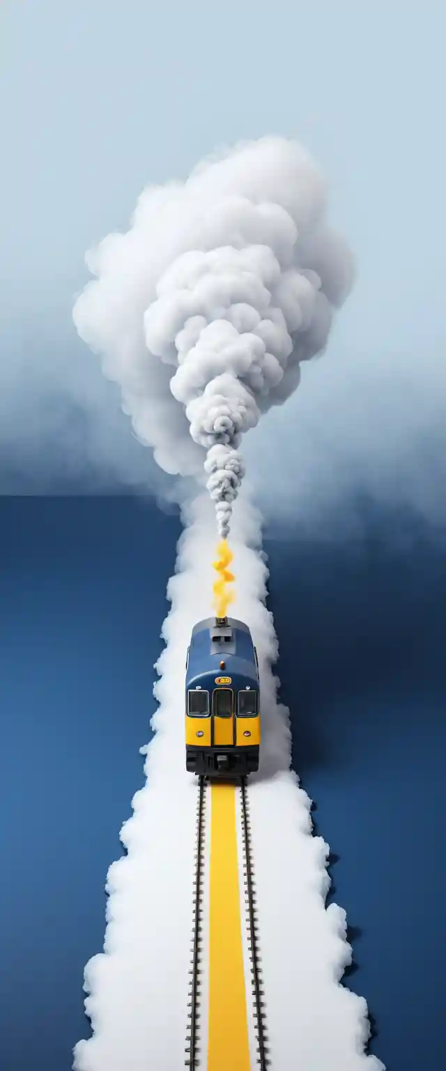 Miniaturzug im nebligen blauen Raum mit sanftem Rauch