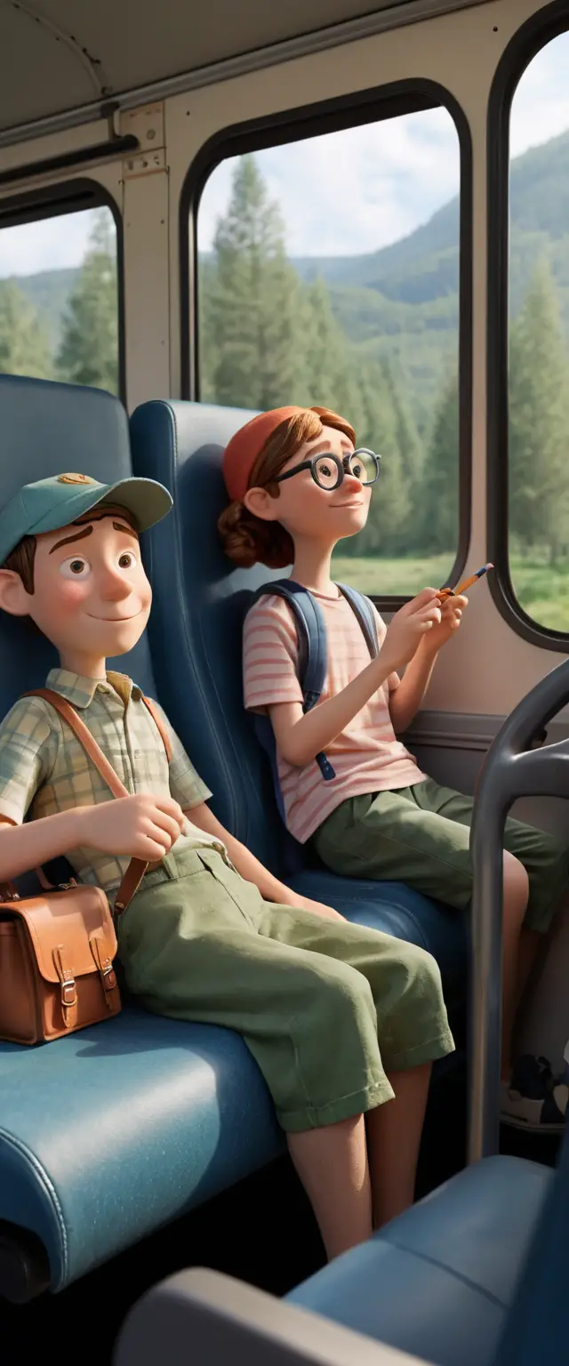 Petits habitants de la forêt en argile voyageant dans un bus d’été douillet
