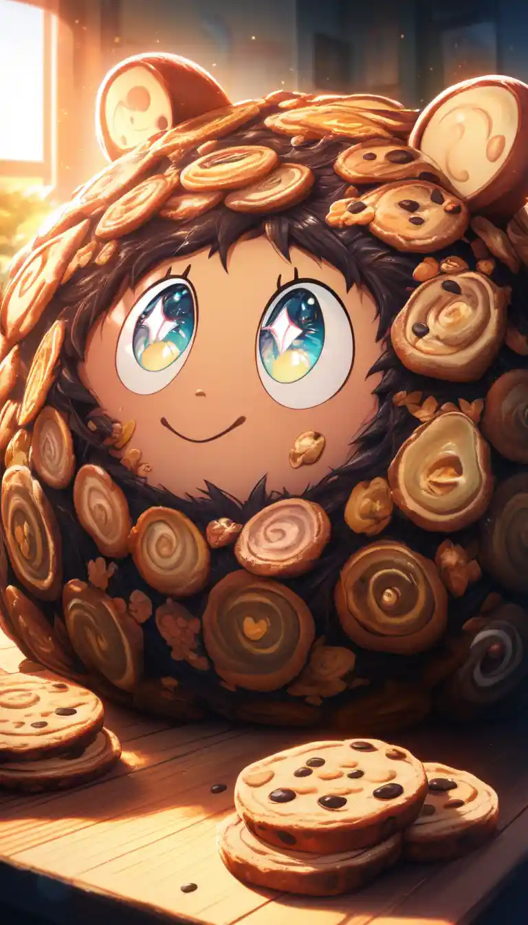 Adorable personnage de biscuit anime aux yeux pétillants et au sourire tendre