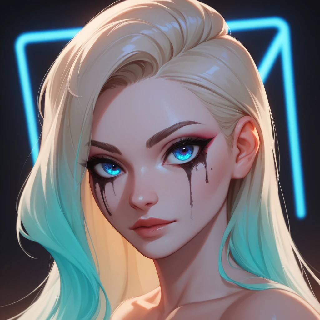Femme aux yeux bleus intenses en gros plan avec maquillage dramatique
