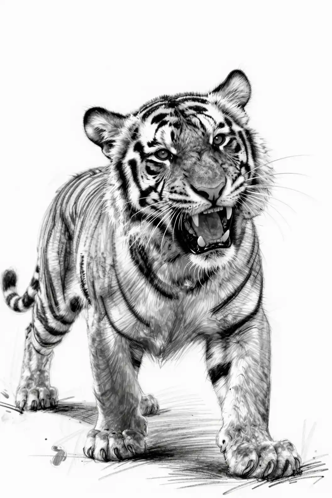 Croquis dynamique d’un bébé tigre secouant la tête