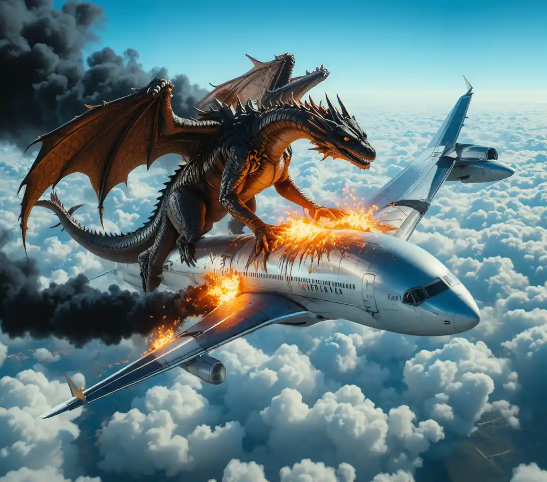 巨龍在高空襲擊客機
