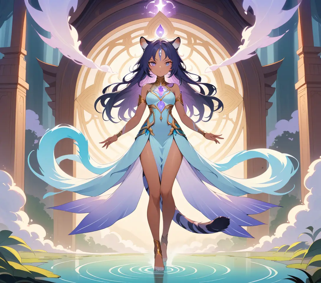 神秘貓系女戰士置身飄渺寺廟之霧