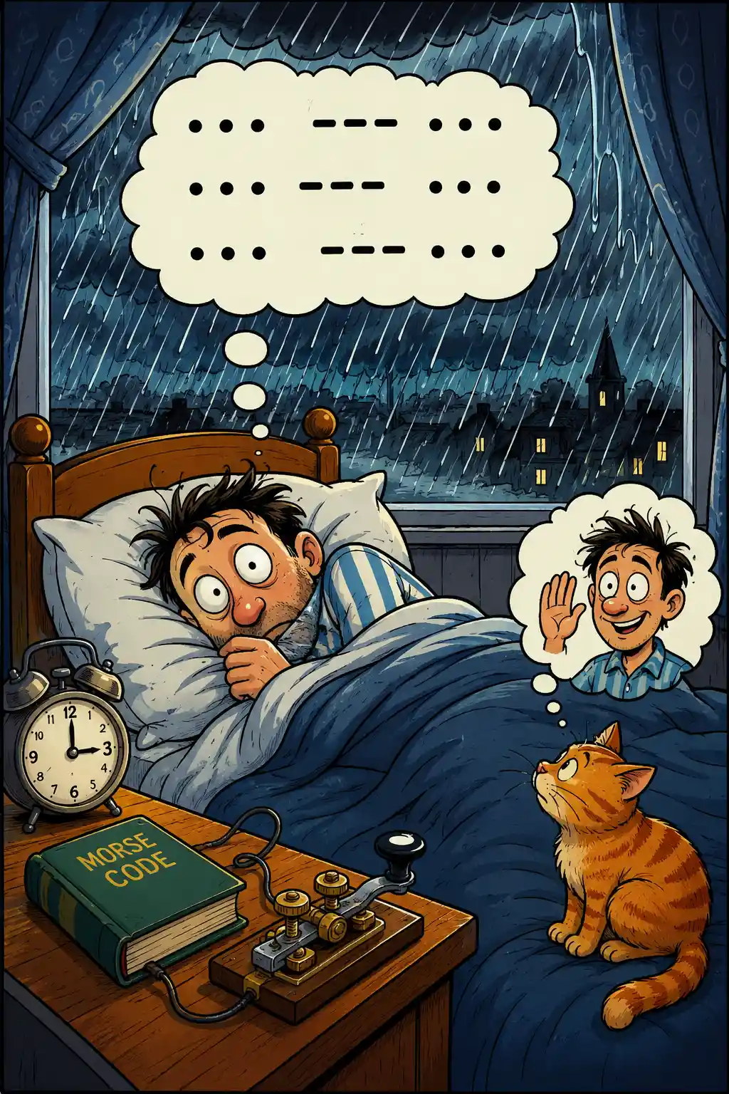 Homem de desenho animado ouvindo seu nome na chuva rítmica