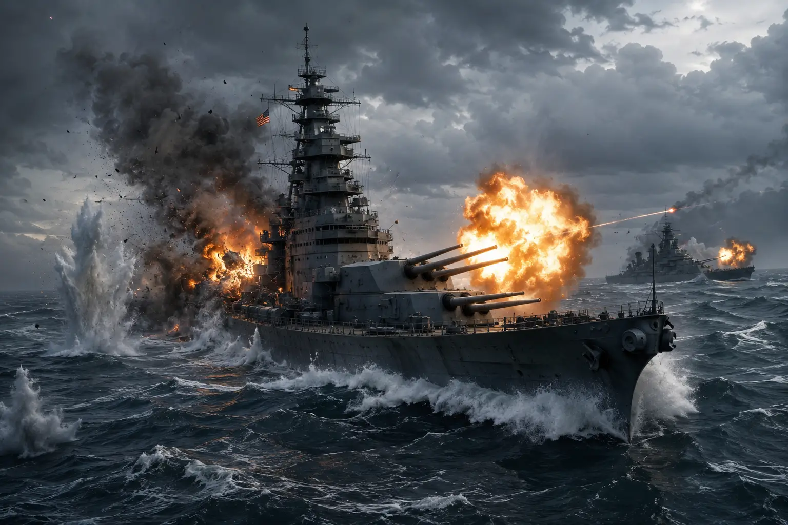 軍艦在狂暴外海交戰開火