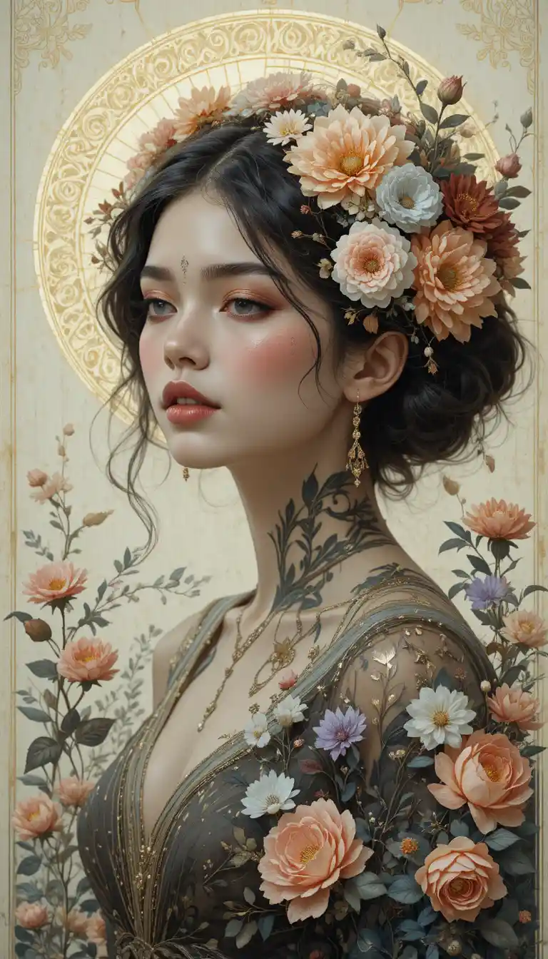 Portrait surréaliste et lumineux d’une belle femme dans un style fantastique