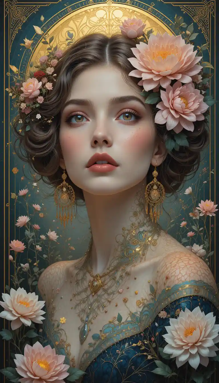 Ritratto surreale e luminoso di una bellissima donna mistica