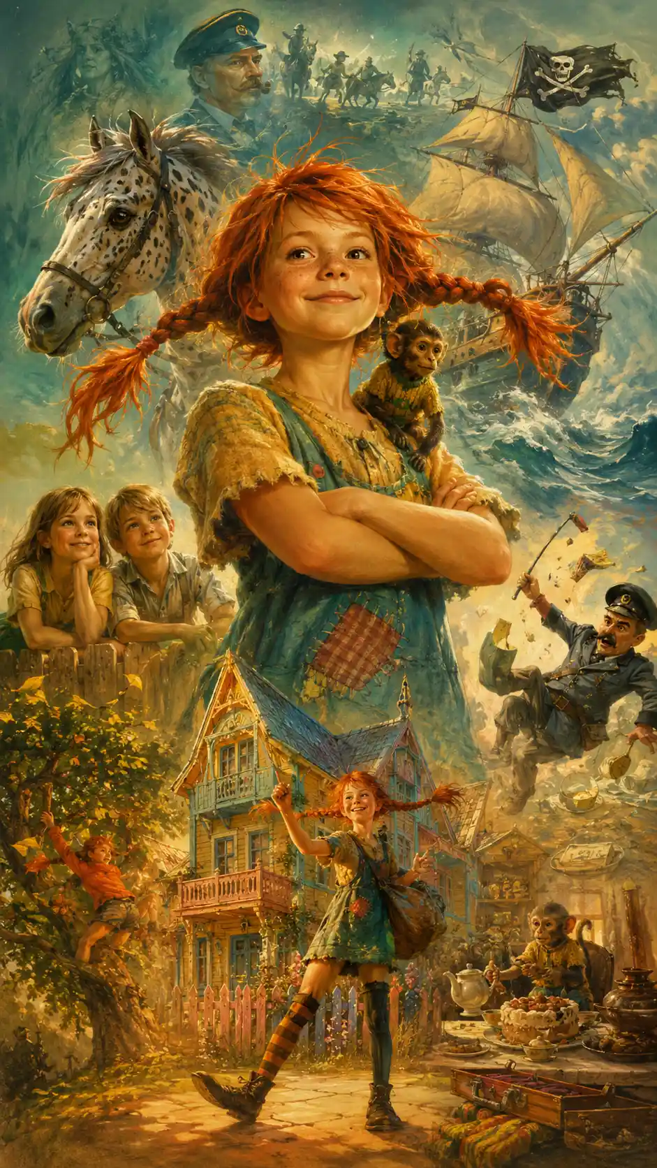 Epica illustrazione digitale ispirata a Pippi Calzelunghe