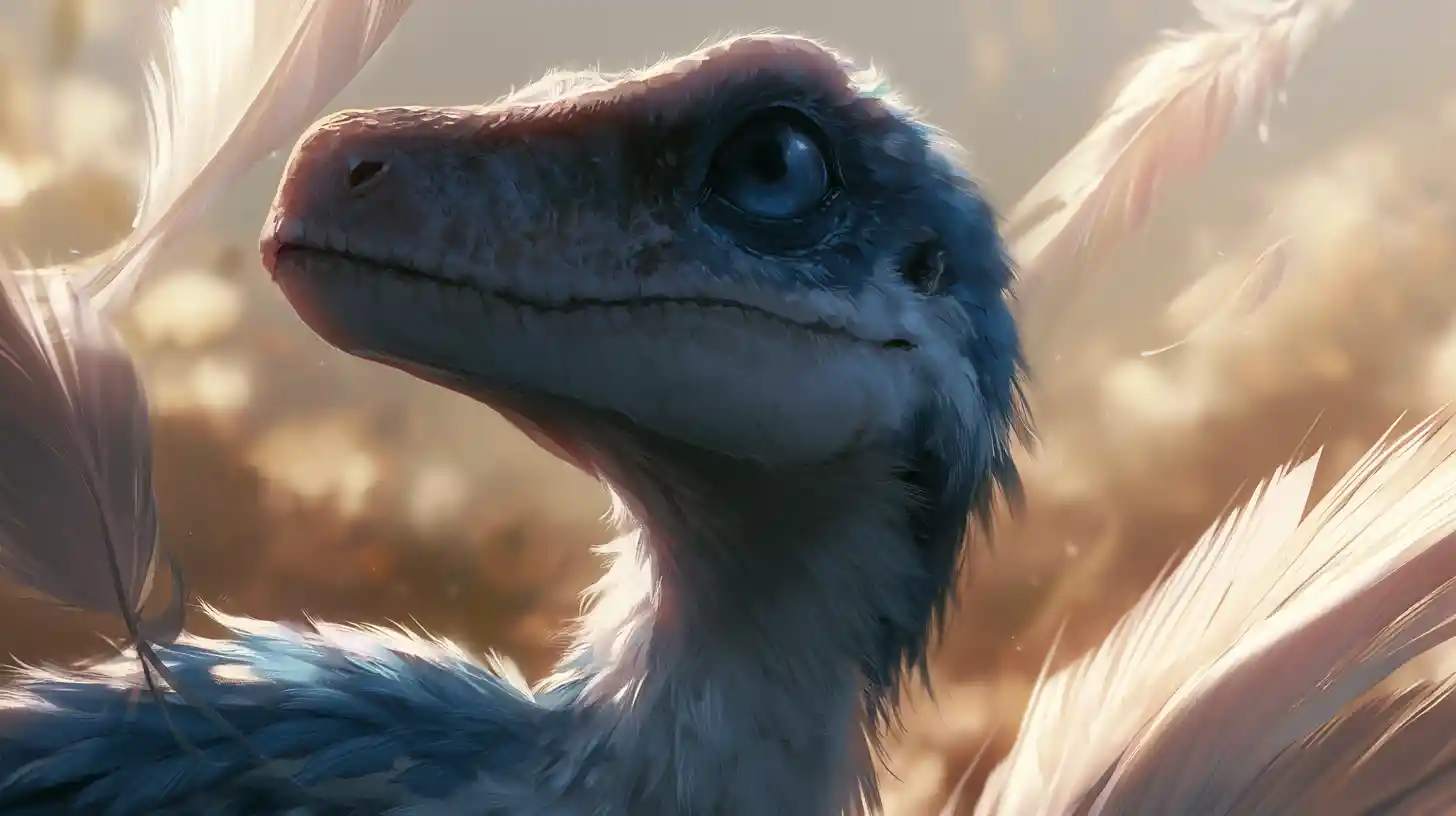 Velociraptor com penas em retrato de anime suave