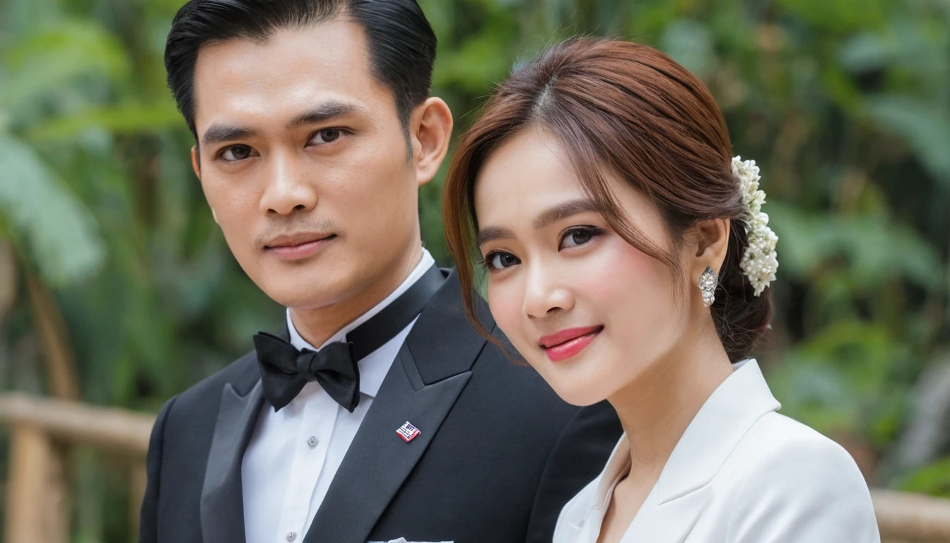 Femme en dentelle sombre debout dans un champ cramoisi plongé dans le brouillard