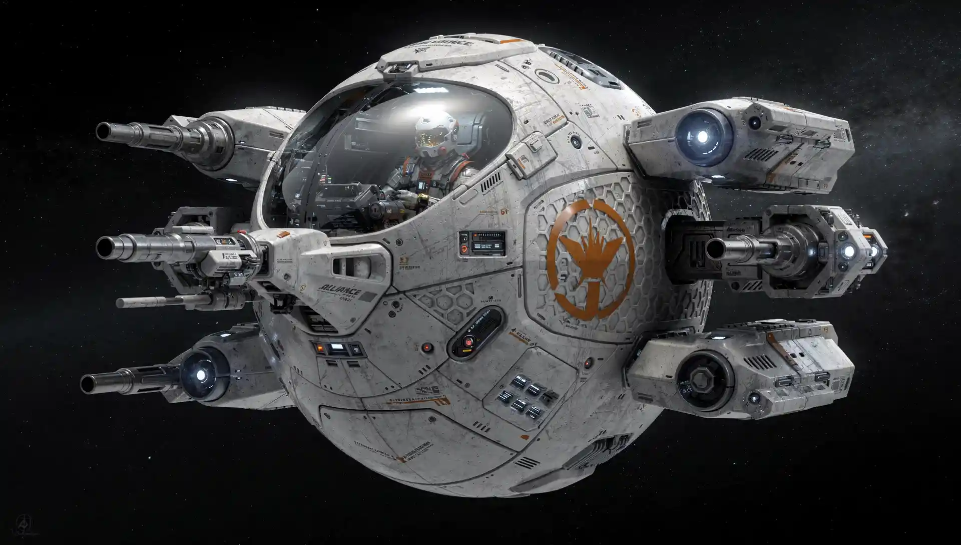 Kugelförmiger Einsitzer-Weltraumjäger mit sichtbarem Cockpit