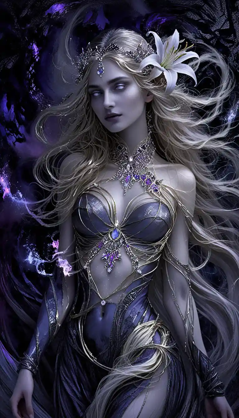 Ethereal Goddess Of Starlight Holding A Glowing Lily