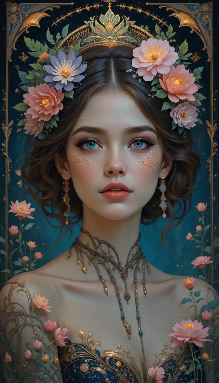 Retrato surreal de uma bela mulher em estilo romântico