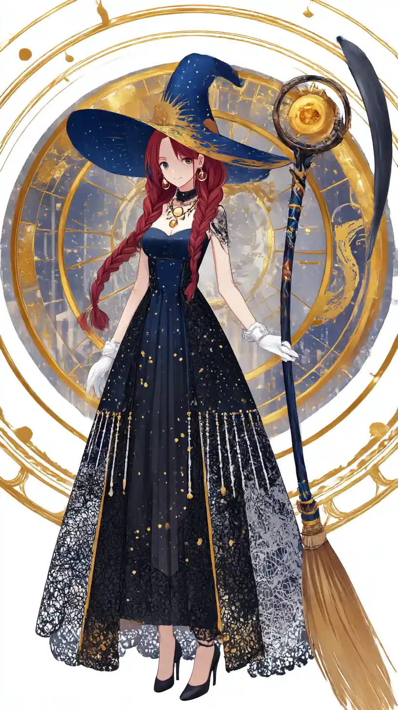 Red haired anime witch girl holding a celestial staff