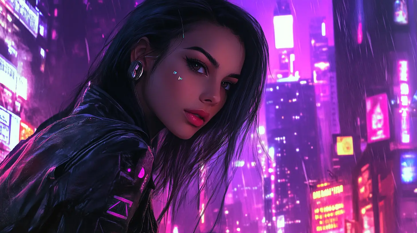 Beautiful woman in a cyberpunk city love song cover