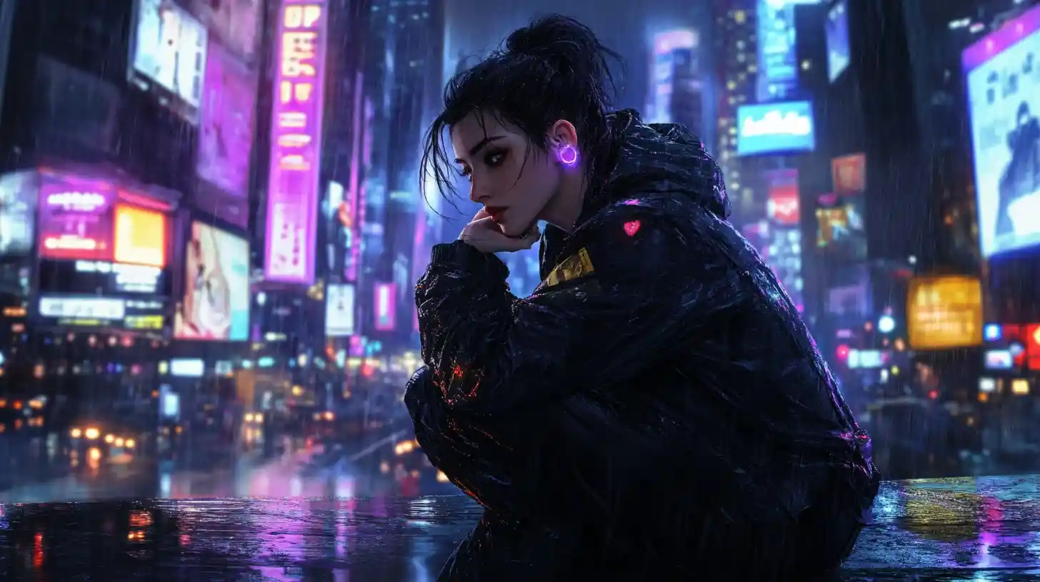 Bella donna in una città cyberpunk al neon - copertina album