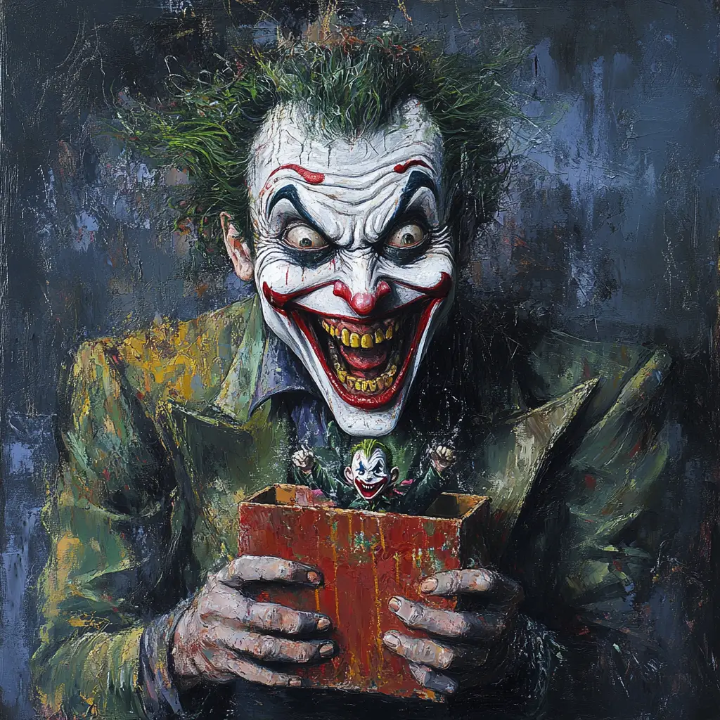 Laughing clown holding a jack in the box toy