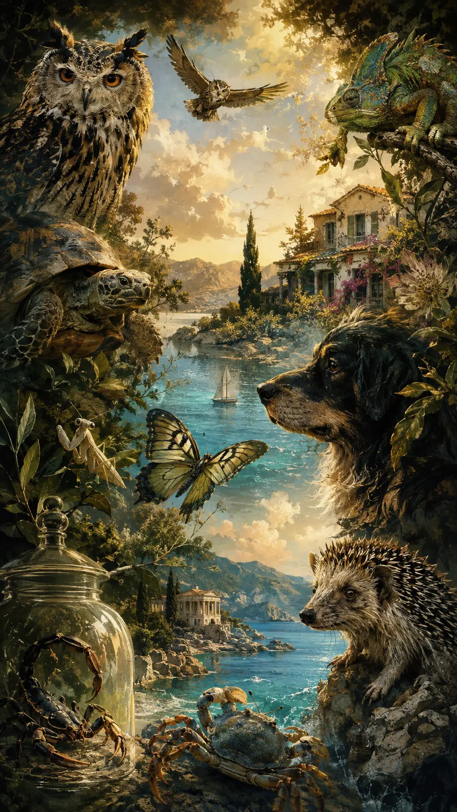 受地中海野生動物故事啟發的史詩級數位插畫