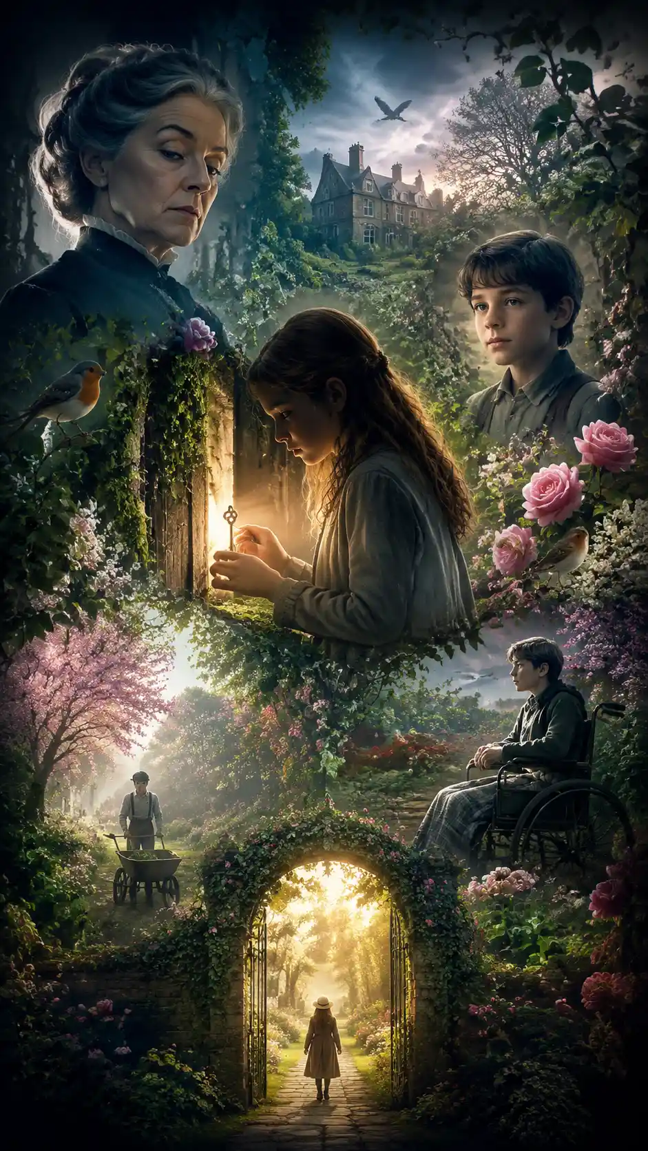 Epic digital illustration of the mysterious secret garden